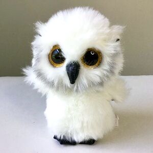 TY Beanie Boos 6” Austin Snowy White Owl Fluffy Soft Plush Sparkle Glitter Eyes